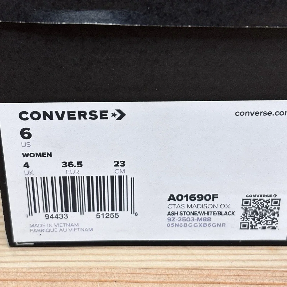 Converse Women's CTAS Madison Ox Low Sz 6 Ash Stone  |A01690F| Chuck Taylor